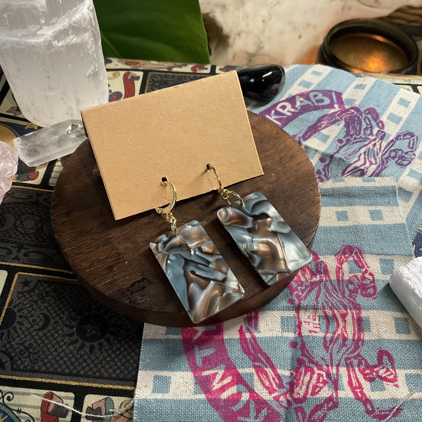 Iridescent slab earrings