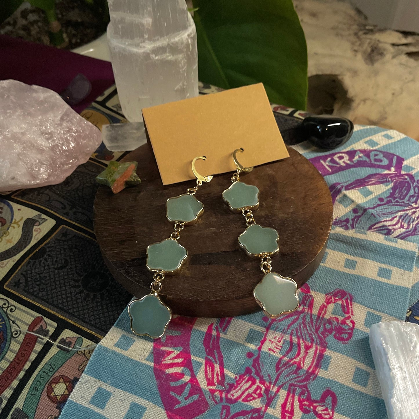 Green Aventurine Flower Earrings